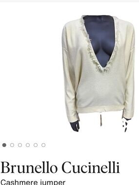 Brunello Cucinelli cashmere jumper deep v-neckline distressed, frayed detailing.